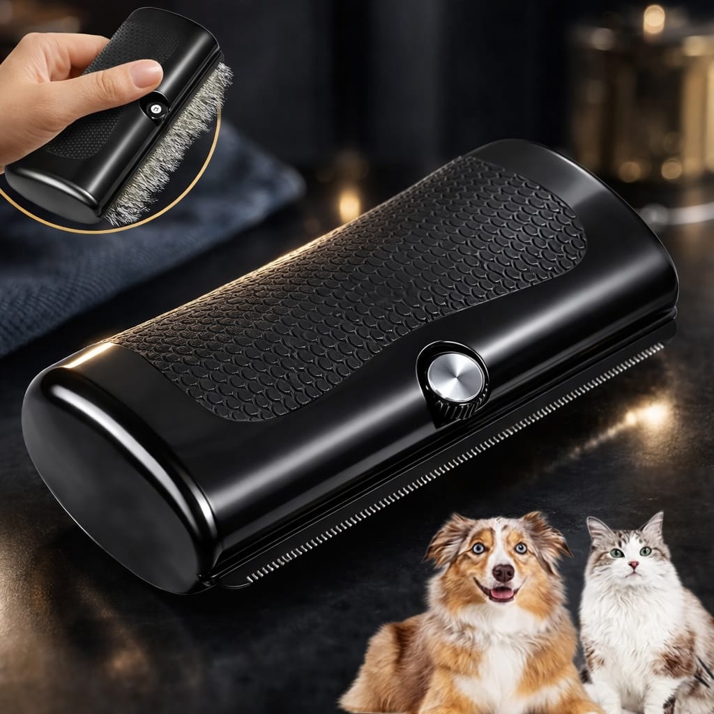 Brosse magique nettoyante pour poils d'animaux, efficace sur canapé et vêtements.