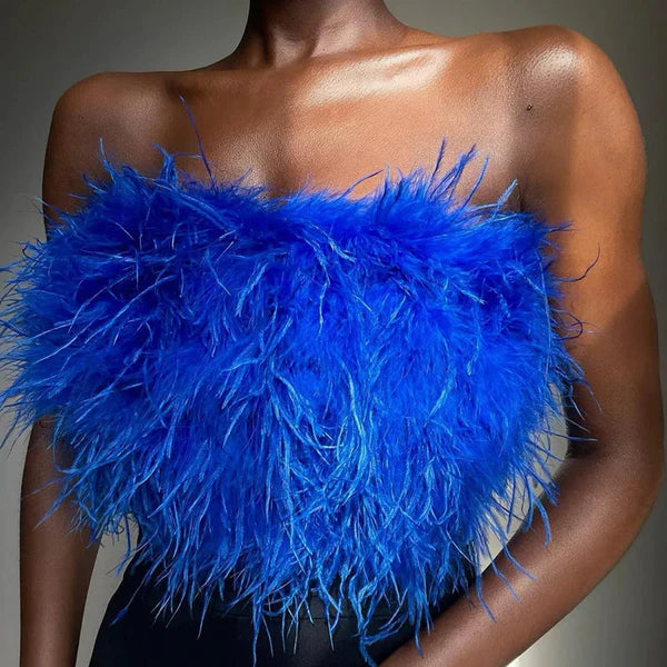 Top bandeau femme, un must-have bohème chic à plumes pour l'été, sans bretelles et super confortable.