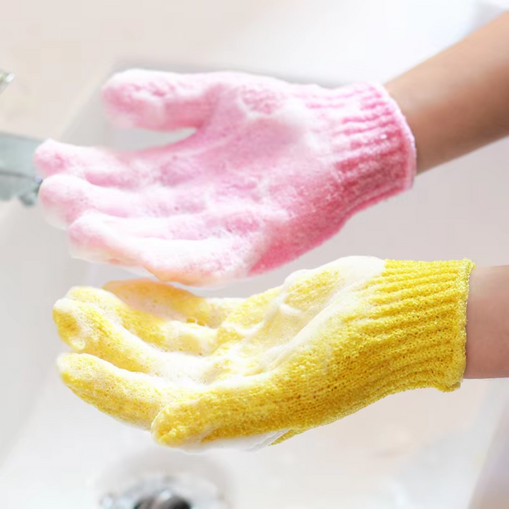 Gants de bain exfoliants pour un gommage doux mais efficace, favorise l'éclat de la peau.