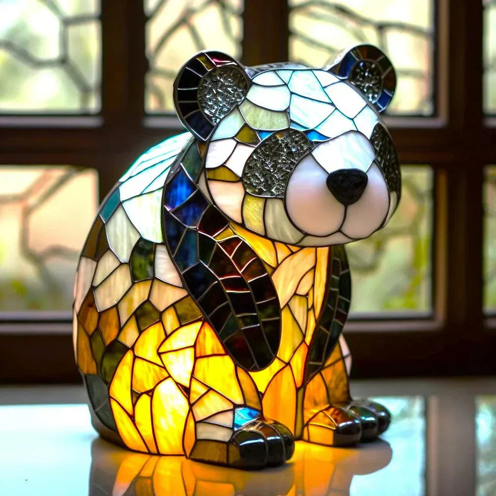 Lampe animalière artisanale en verre coloré, éclairage d'ambiance pour table de salon.