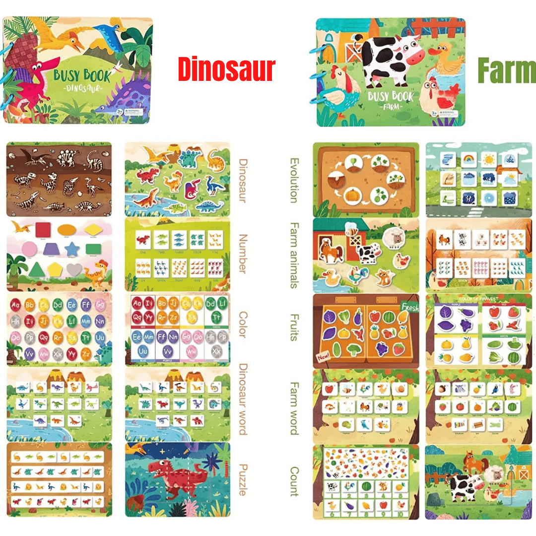 Page interactive du livre Montessori, stimulant la curiosité et l'apprentissage actif des enfants.