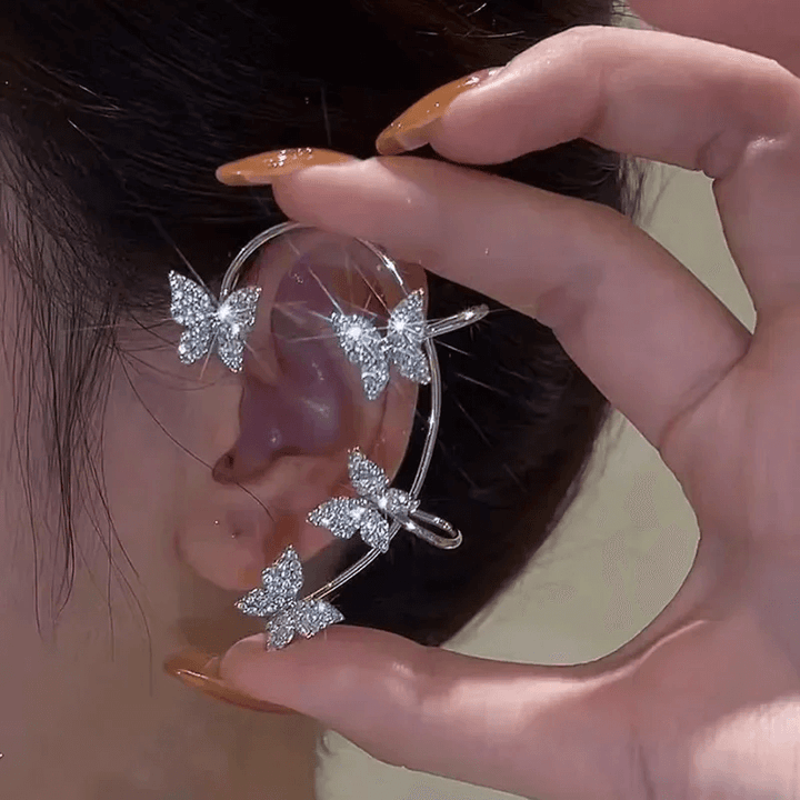 Boucles d'oreilles clip papillon élégantes en argent pour femme, sans perçage, avec zircon scintillant.
