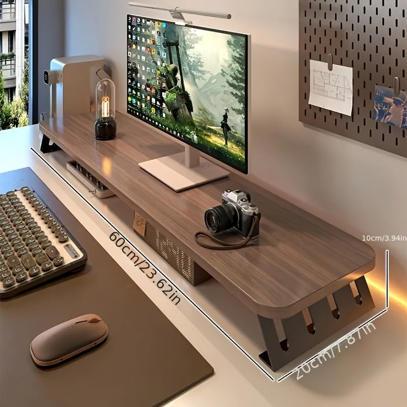 Accessoire de bureau en bois ergonomique, support d'écran pour télétravail, gain de place.