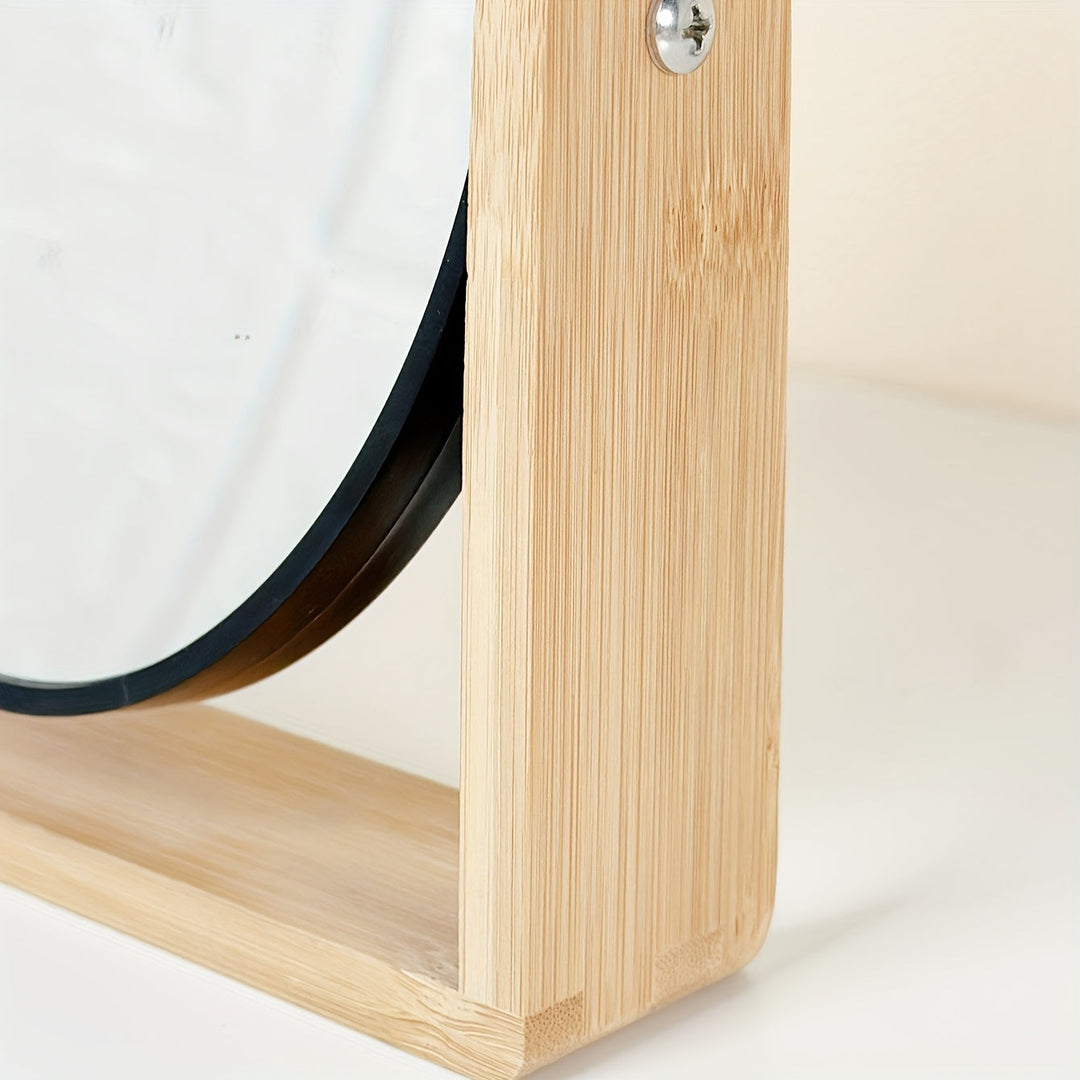 Miroir pivotant en bambou, double face, parfait pour le maquillage et les soins du visage élégants.