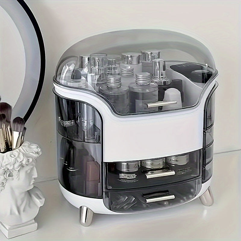 Rangement maquillage acrylique blanc et vert, pratique pour salle de bain et accessoires beauté.