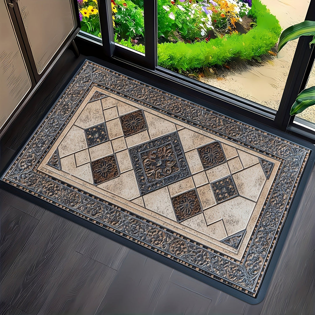 Tapis d'entrée géométrique, parfait pour un décor de maison moderne, facile d'entretien et lavable en machine.