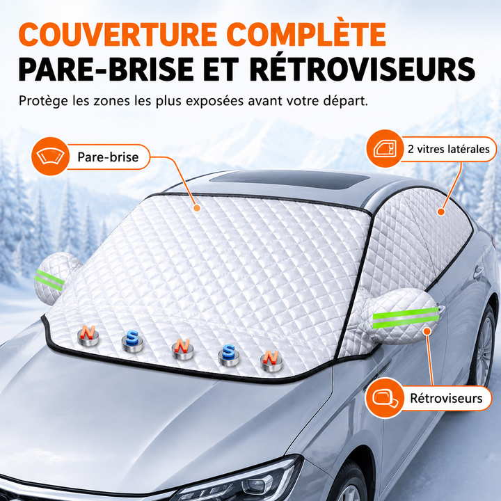 Accessoire auto: protection pare-brise magnétique anti-givre/UV, couverture voiture 4 saisons.