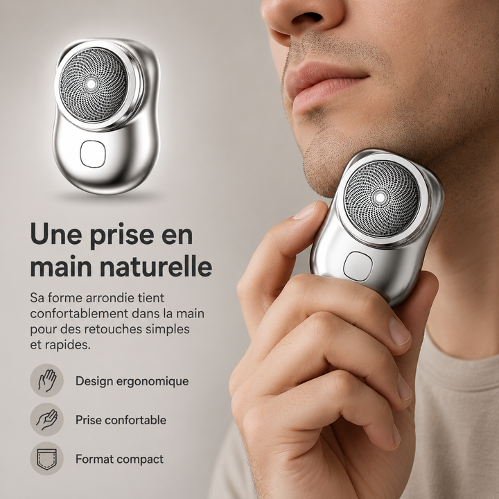 Mini-rasoir électrique TrimTech pour hommes, rasage précis et sans fil partout, technologie avancée.
