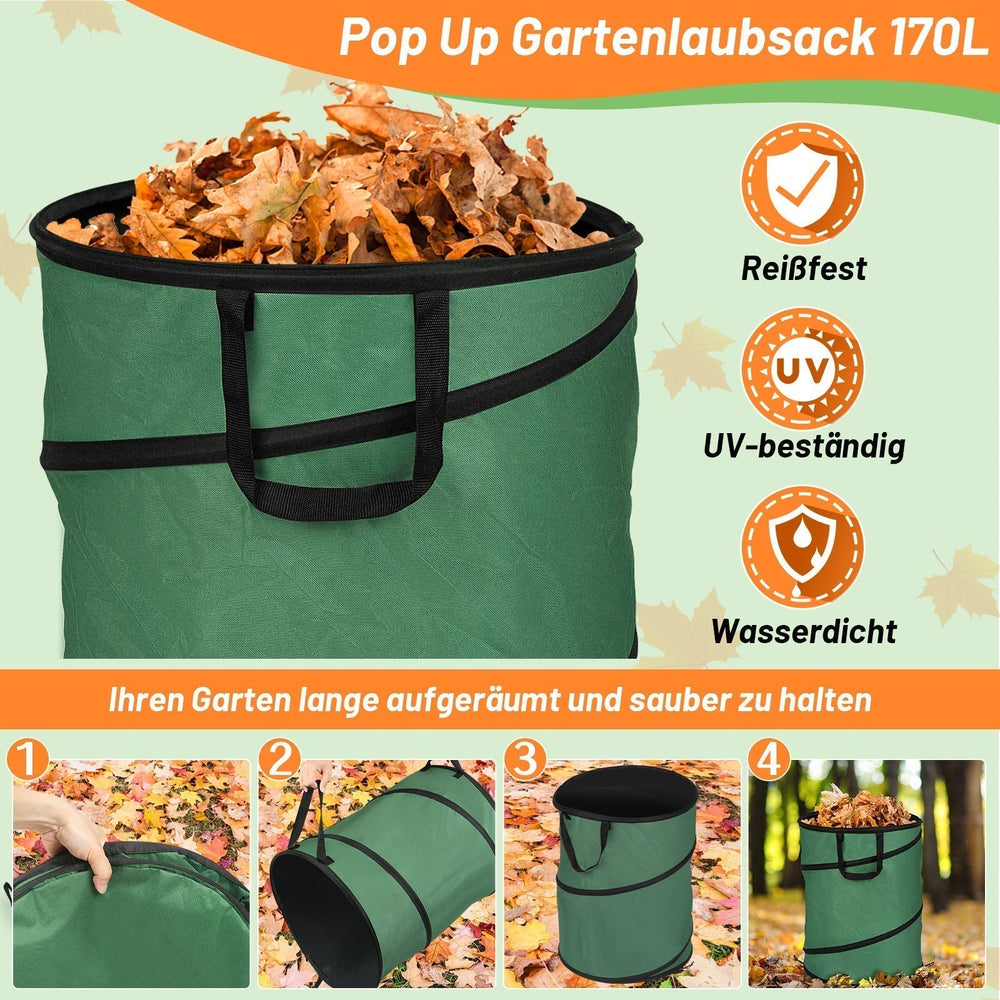 Sacs de jardin pop-up pliables 170L (lot de 2) autoportants, idéaux pour le jardinage et les déchets verts.