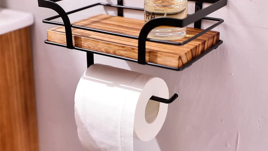 Étagère porte-serviettes murale en métal noir. Solution de rangement pratique et stylée pour SDB.