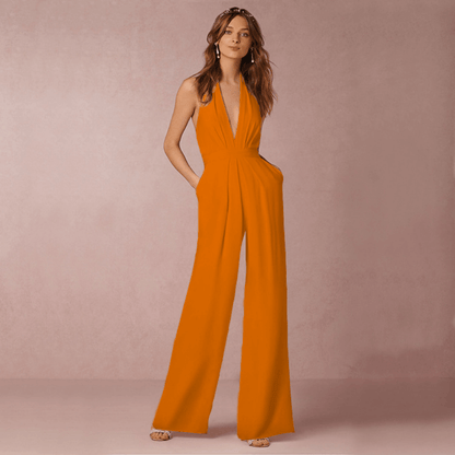 Elegant Jumpsuit - Vidsittande Ben - Djup V-ringning