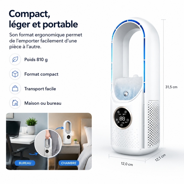 Le climatiseur portable 3-en-1 maintient l'air frais et pur dans n'importe quelle pièce.