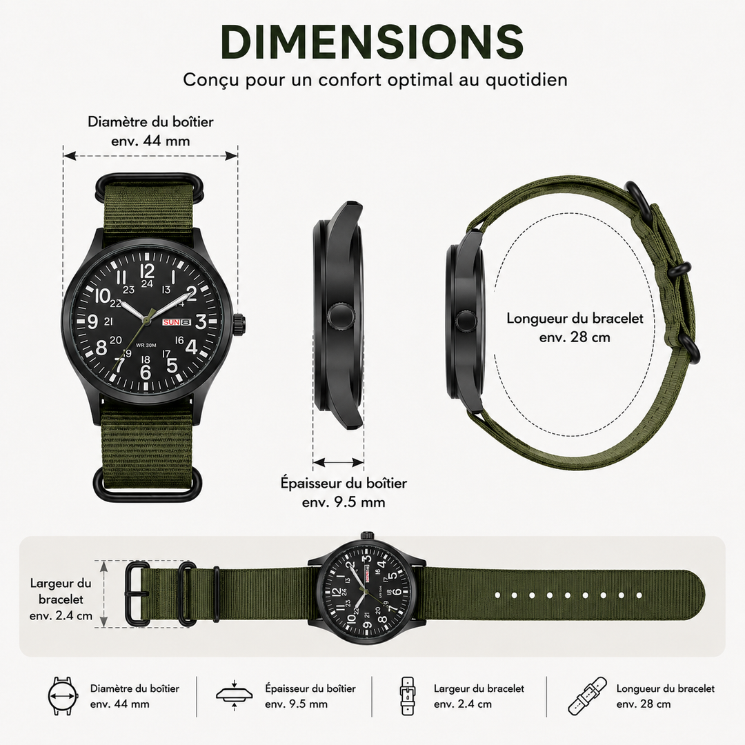 Bracelet robuste de montre homme outdoor, confortable et durable pour toutes les aventures.