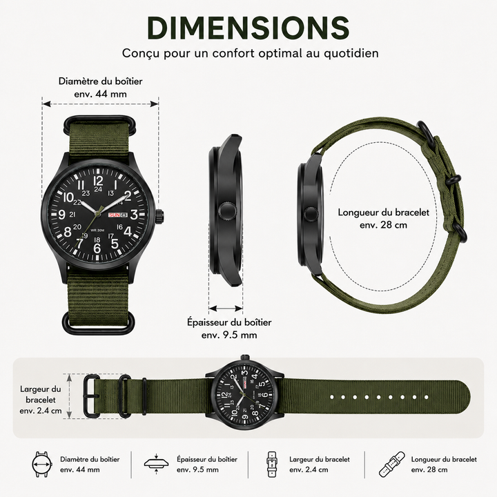 Bracelet robuste de montre homme outdoor, confortable et durable pour toutes les aventures.