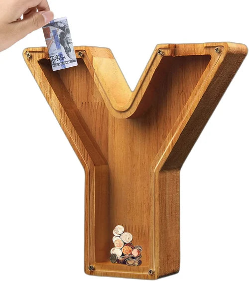 Tirelire TreasureNest bois, lettre X. Décoration élégante, personnalisable, pour adulte ou enfant.