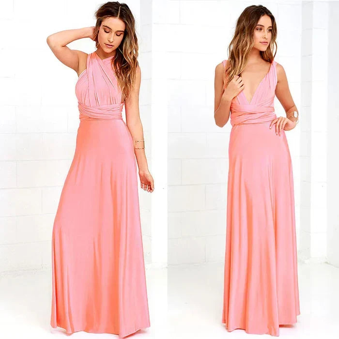 Robe maxi femme chic et versatile, style enveloppant et ajustable, pour une élégance personnalisée et confortable.