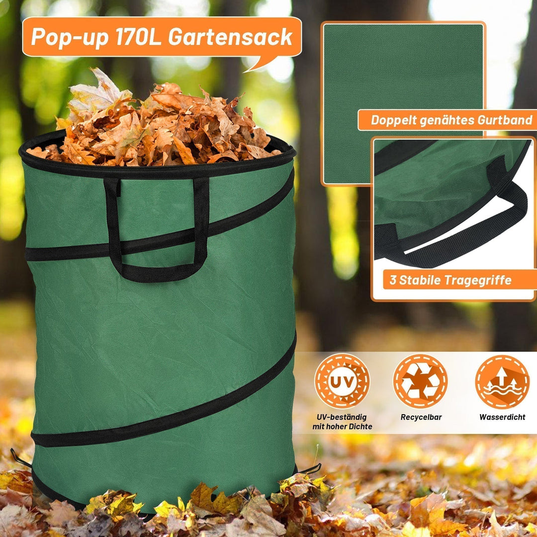 Deux sacs de jardin pop-up autoportants de 170 litres, parfaits pour les feuilles, herbe et déchets verts du jardin.