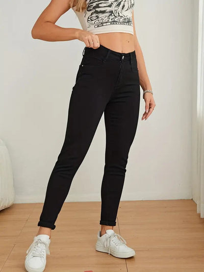 Högmidjade Skinny Jeans - Stretchdenim - Dam