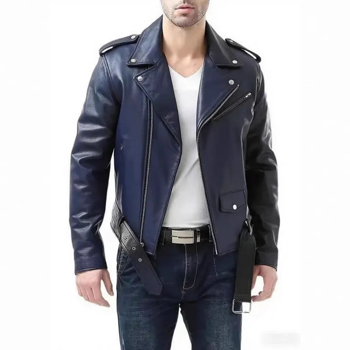 Veste biker homme moderne, coupe décontractée et poches 3D. Parfaite pour le style urbain automne/hiver.