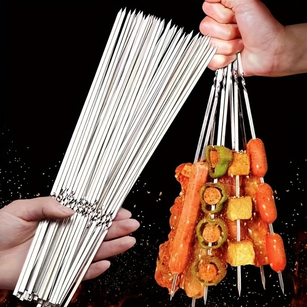 Brochettes d'extérieur en acier inox, kit de 20. Idéales pour griller viandes, poissons et légumes facilement.