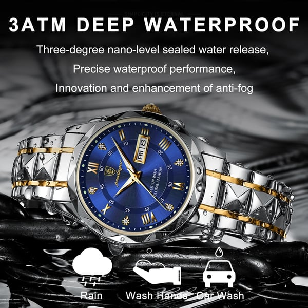 Gros plan sur cadran lumineux de montre luxe homme, affichage date, verre saphir.