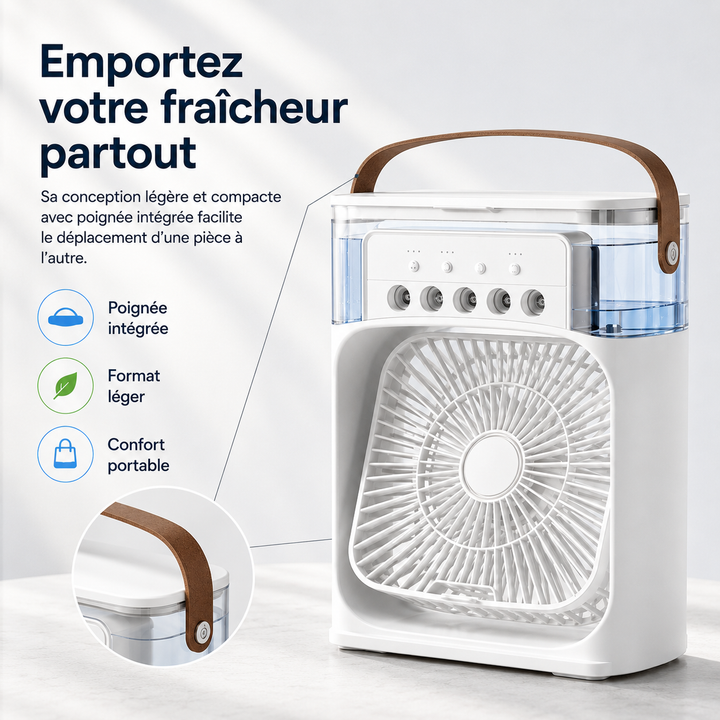Ce rafraîchisseur d'air mini USB CoolScape offre une ventilation et une humidification personnelles. Parfait pour l'été.