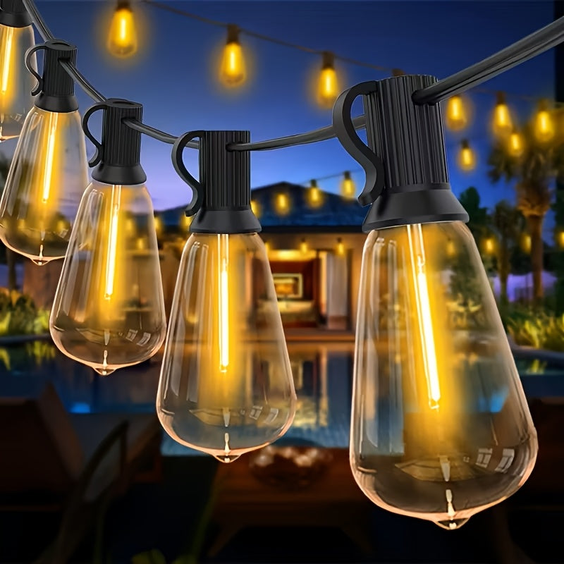 Guirlande solaire dimmable avec ampoules jaunes pour terrasse. Énergie solaire, décoration jardin de qualité.
