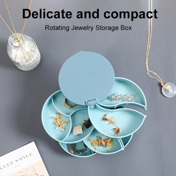 Organisateur bijoux moderne multi-niveaux, design rotatif pour coiffeuse femme, idéal pour bagues, boucles.