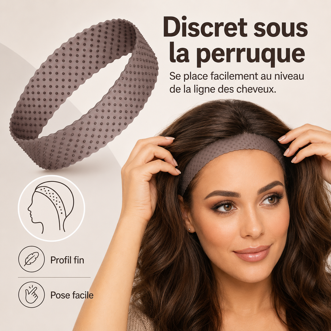 WigGrip invisible pour perruque femme, maintien ferme toute la journée, confort garanti.
