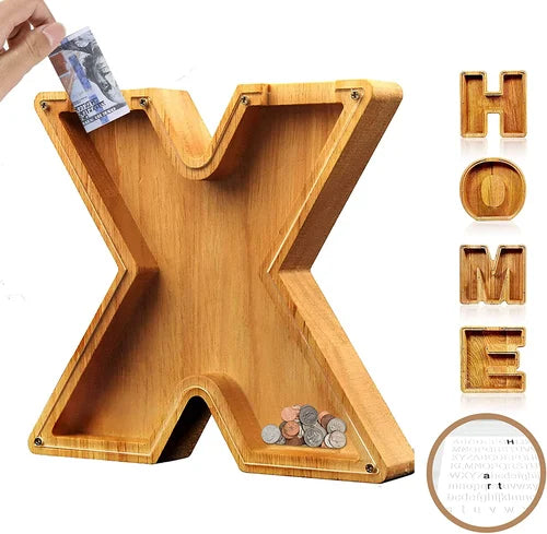 Tirelire en bois personnalisée, lettre W. Un cadeau spécial pour un anniversaire ou une célébration.