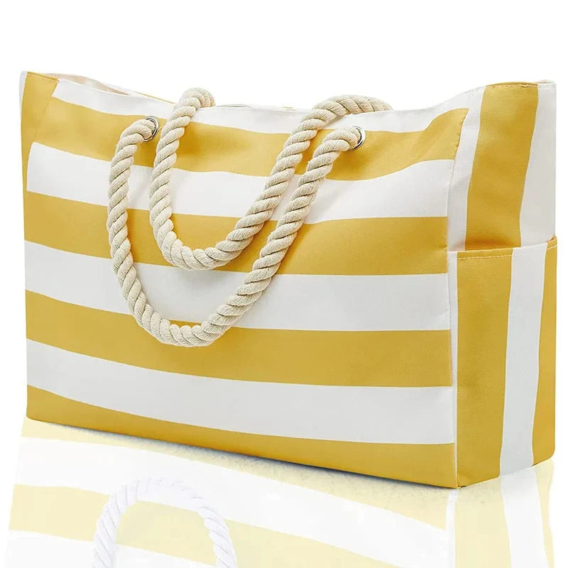 Sac de voyage femme rayé en polyester, style cabas d'été pratique et chic.