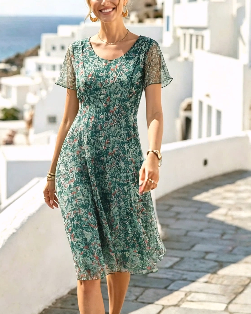Élégante robe d'été florale pour femme, coupe A flatteuse, idéale pour les vacances et le quotidien.