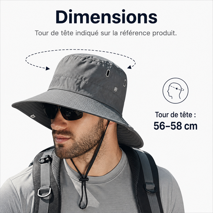 Ce chapeau unisexe protège du soleil, avec son large bord et sa matière respirante, parfait pour l'été.