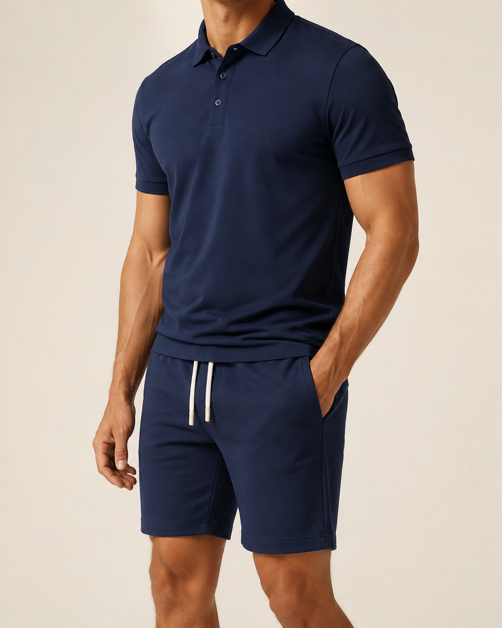 Ensemble 2 pièces homme, polo et short, style estival chic décontracté, parfait pour vacances.