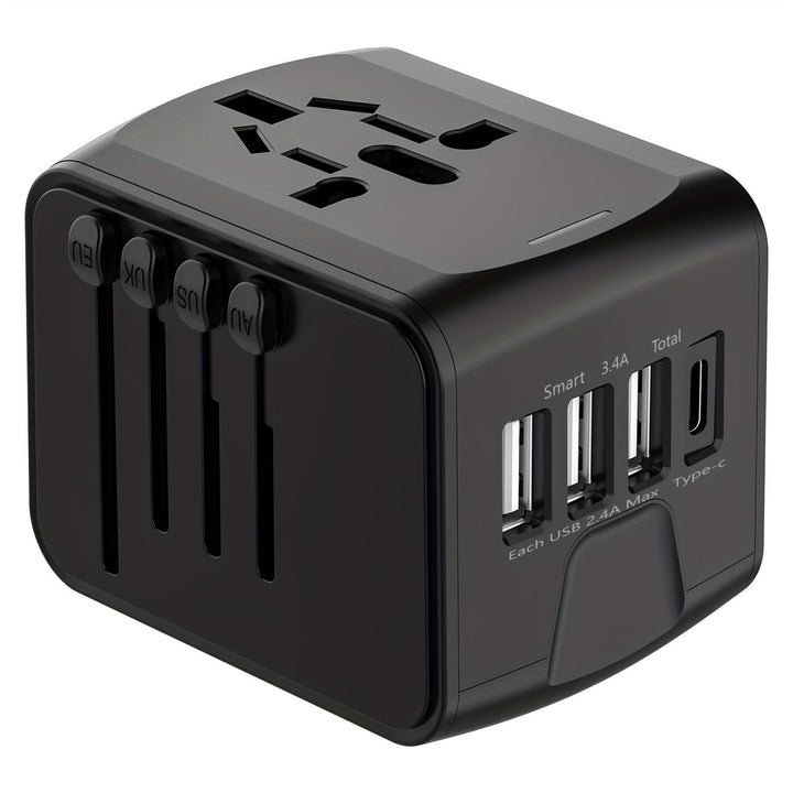 Adaptateur de voyage universel compact, chargeur rapide avec plusieurs ports USB et Type-C.