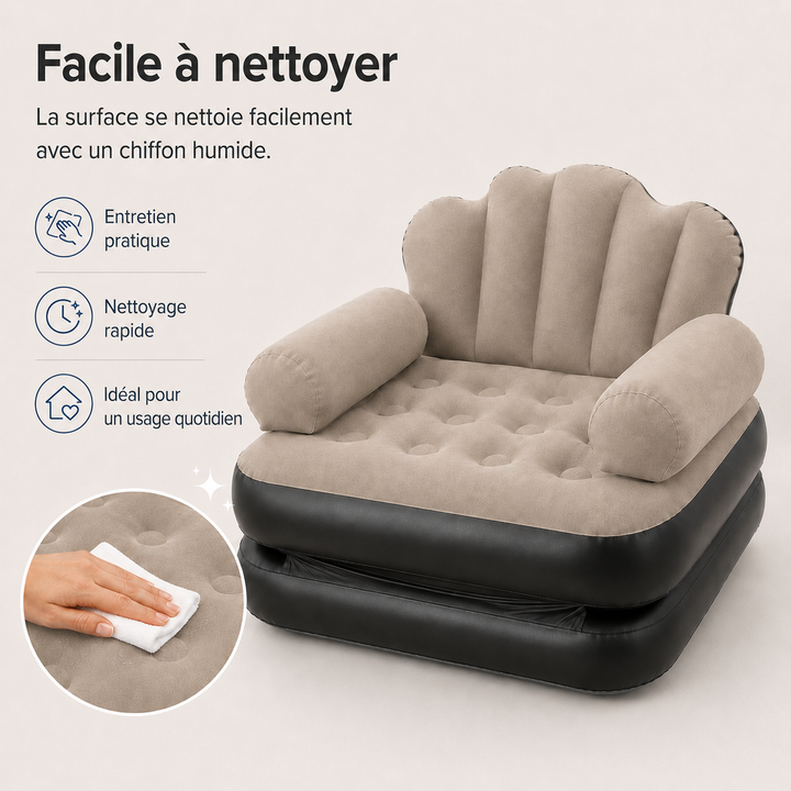 Mobilier SofaMate: fauteuil convertible portable bleu, idéal pour la détente.