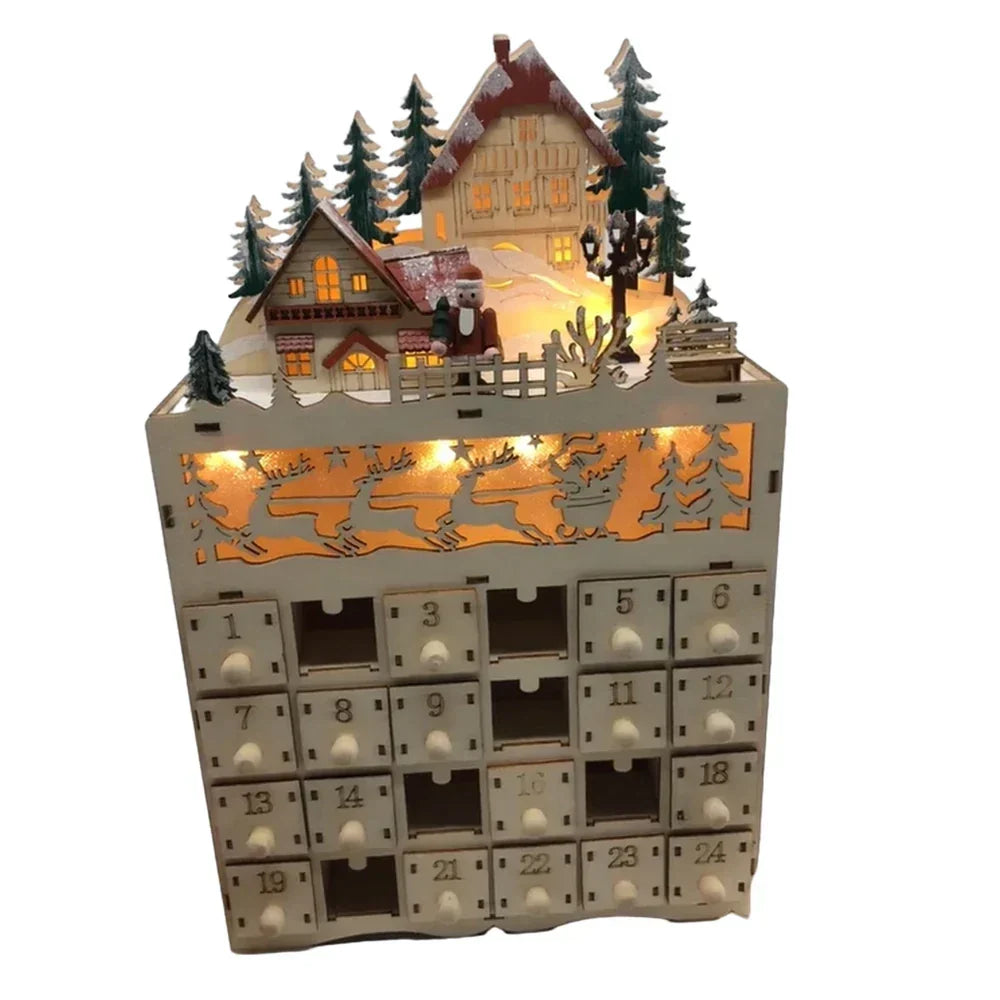 Calendrier de l'Avent de Noël en bois, 24 surprises magiques à remplir. Décoration festive.