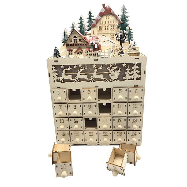 Calendrier de l'Avent de Noël personnalisable en bois. 24 cases pour surprises magiques festives.