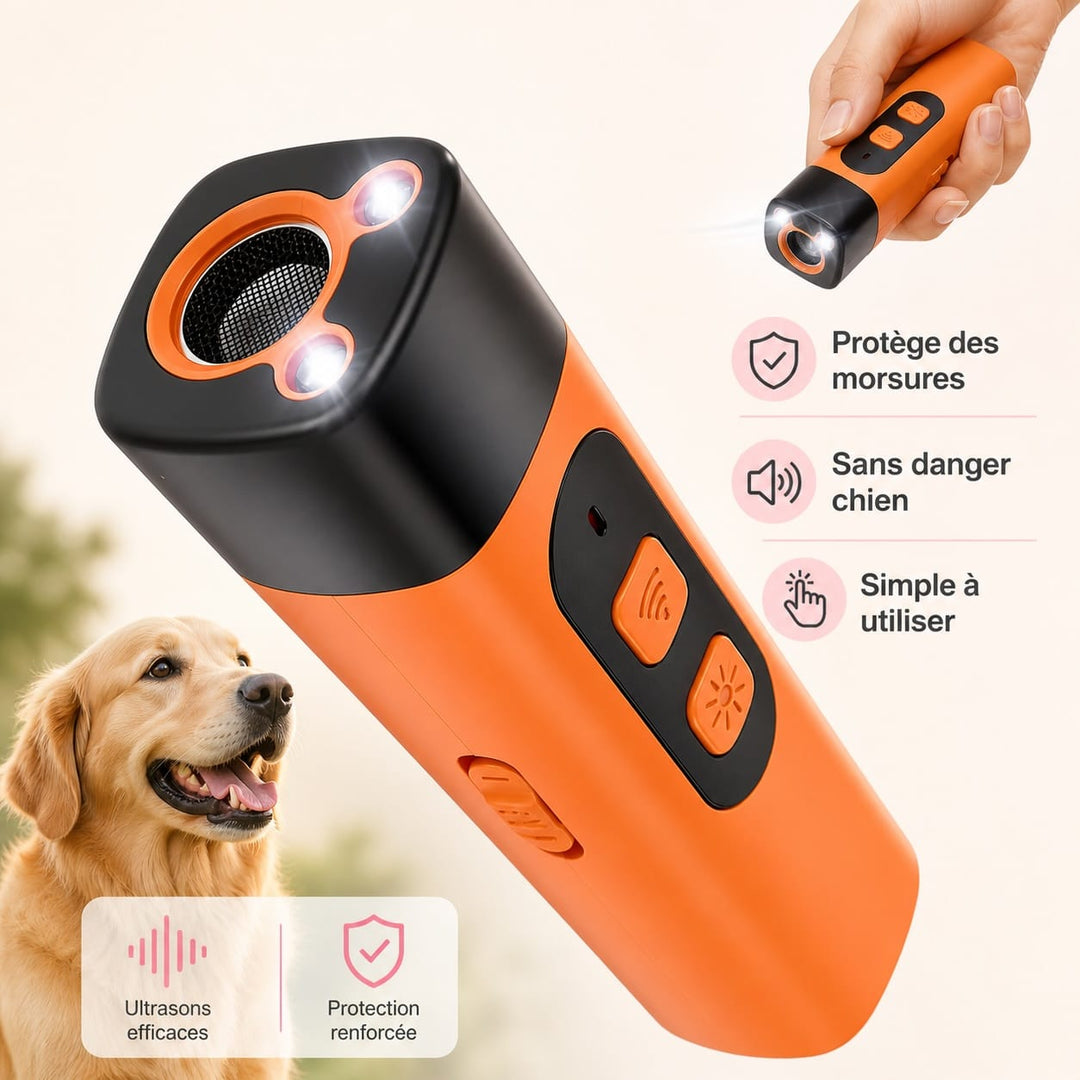 Dispositif anti-aboiement ultrasonique pour chiens. Éducation canine douce et efficace, favorise la tranquillité.