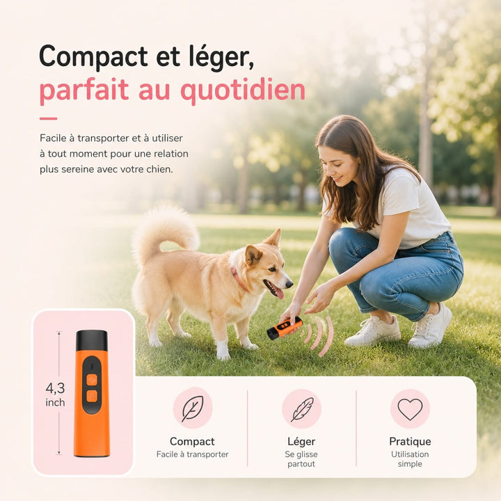 Aide à l'éducation canine. Dispositif anti-aboiement ultrasonique pour un chien calme et heureux.