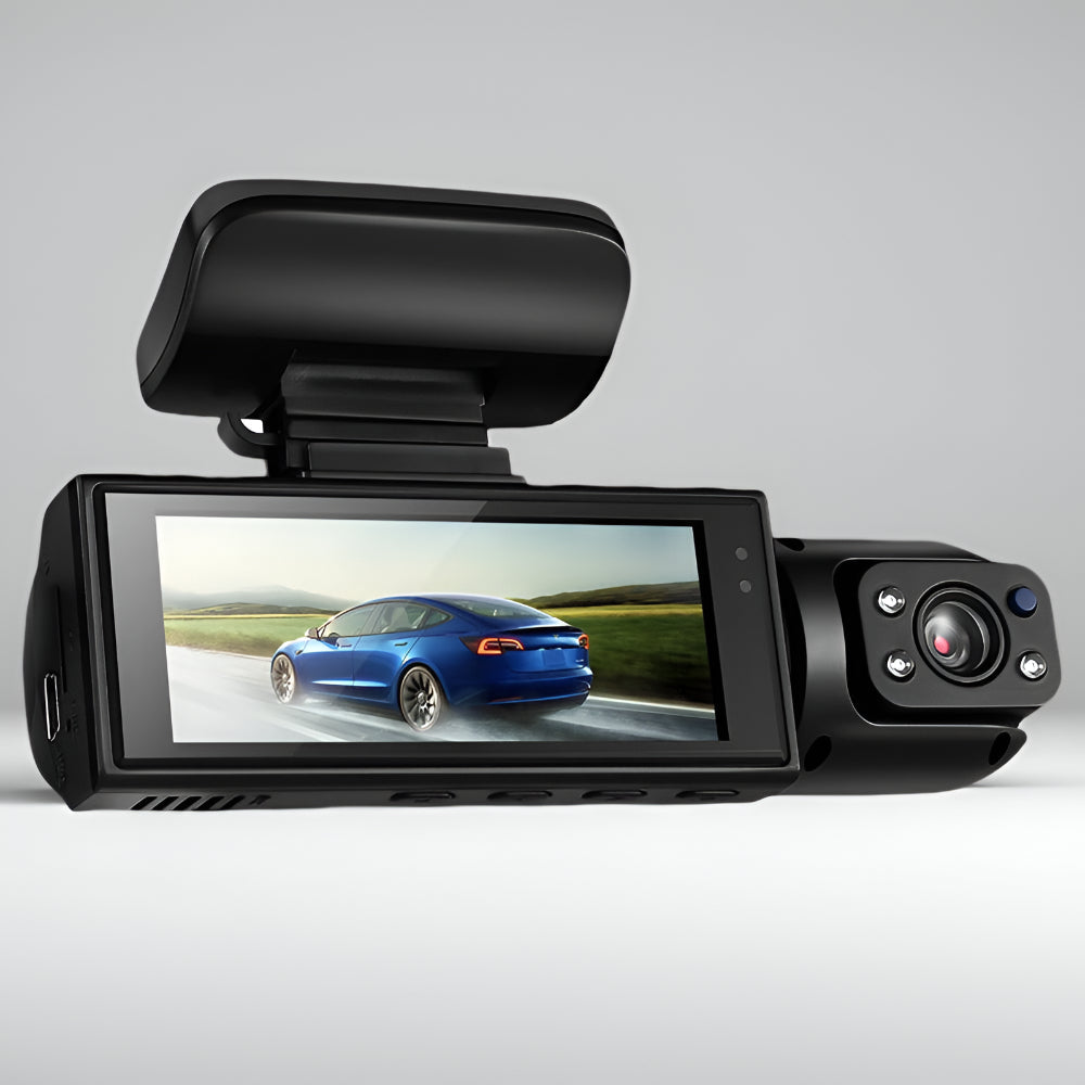 Caméra embarquée voiture Full HD 1080p avec double enregistrement pour surveillance avant/arrière.