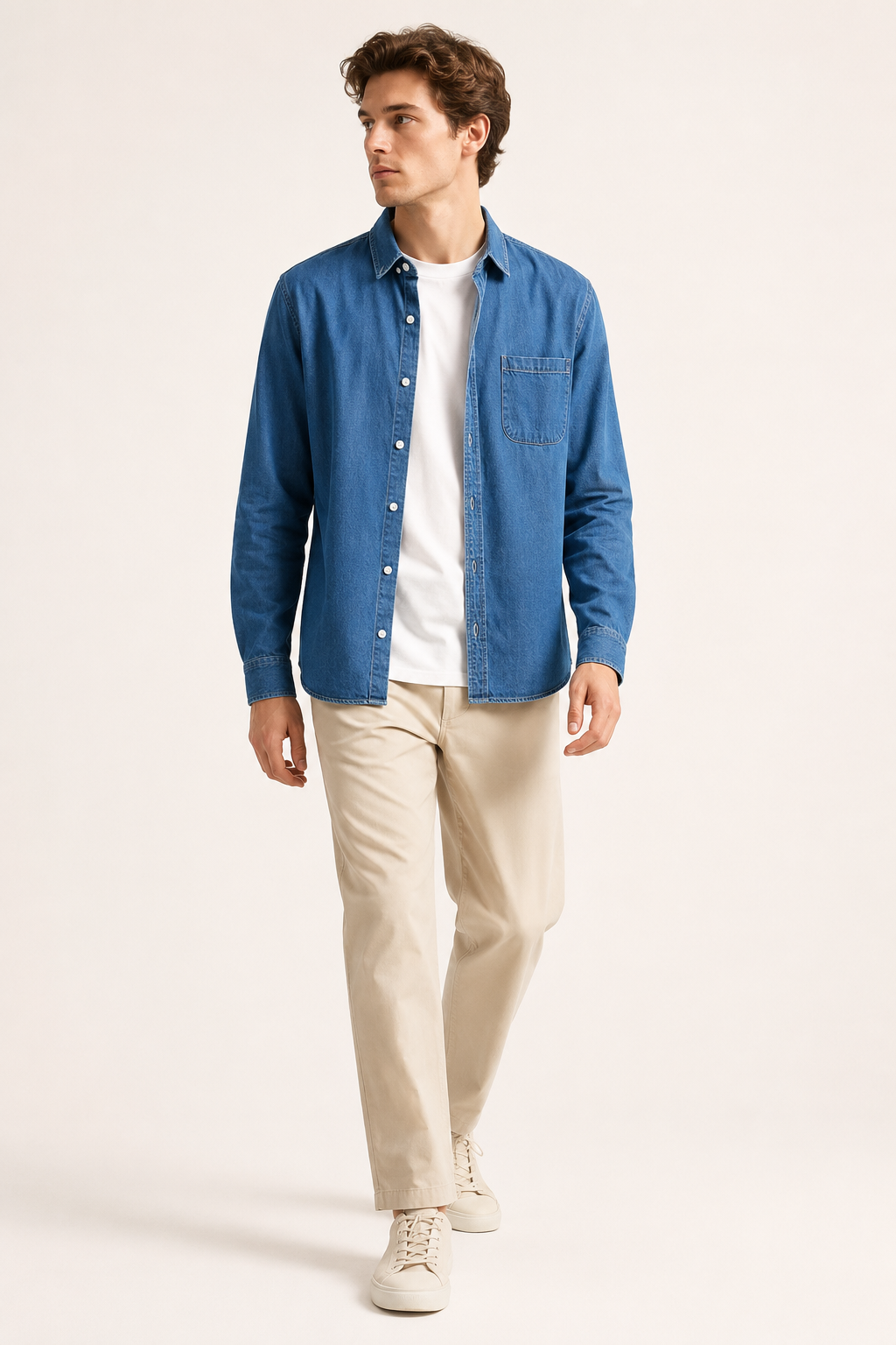 Photo de chemise homme à manches longues, décontractée avec poche. Style intemporel et boutons pour look moderne.