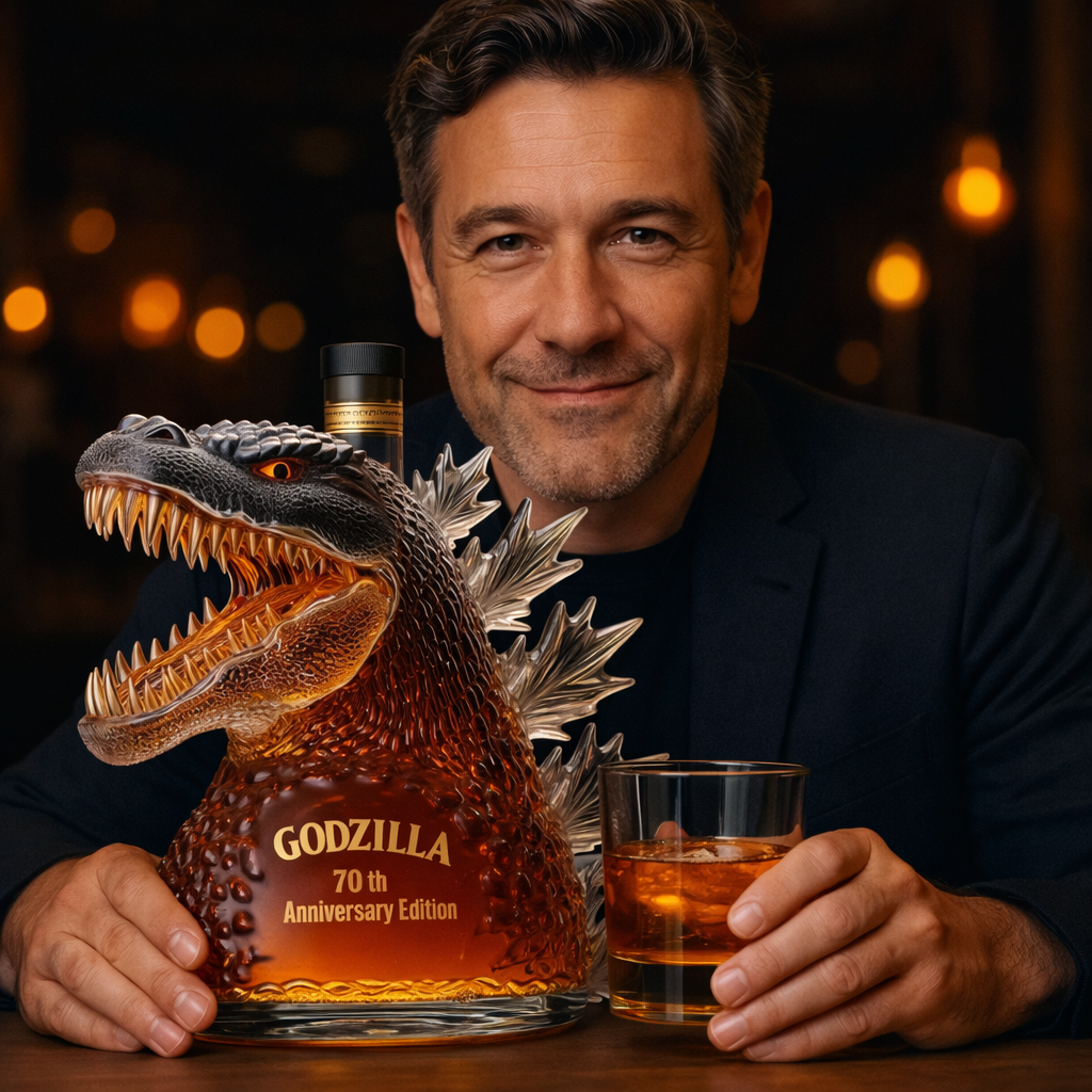 Carafe à whisky en verre soufflé, design monstre unique pour bar ou décoration de spiritueux.