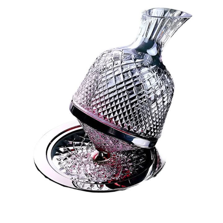 Carafe à whisky rotative en cristal de luxe, design moderne pour une aération optimale des spiritueux.