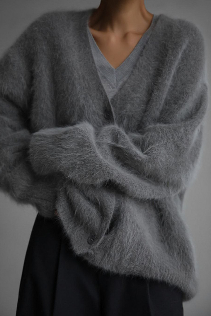Cardigan chaud et confortable femmes, coupe ample, col V, fermeture boutonnée.