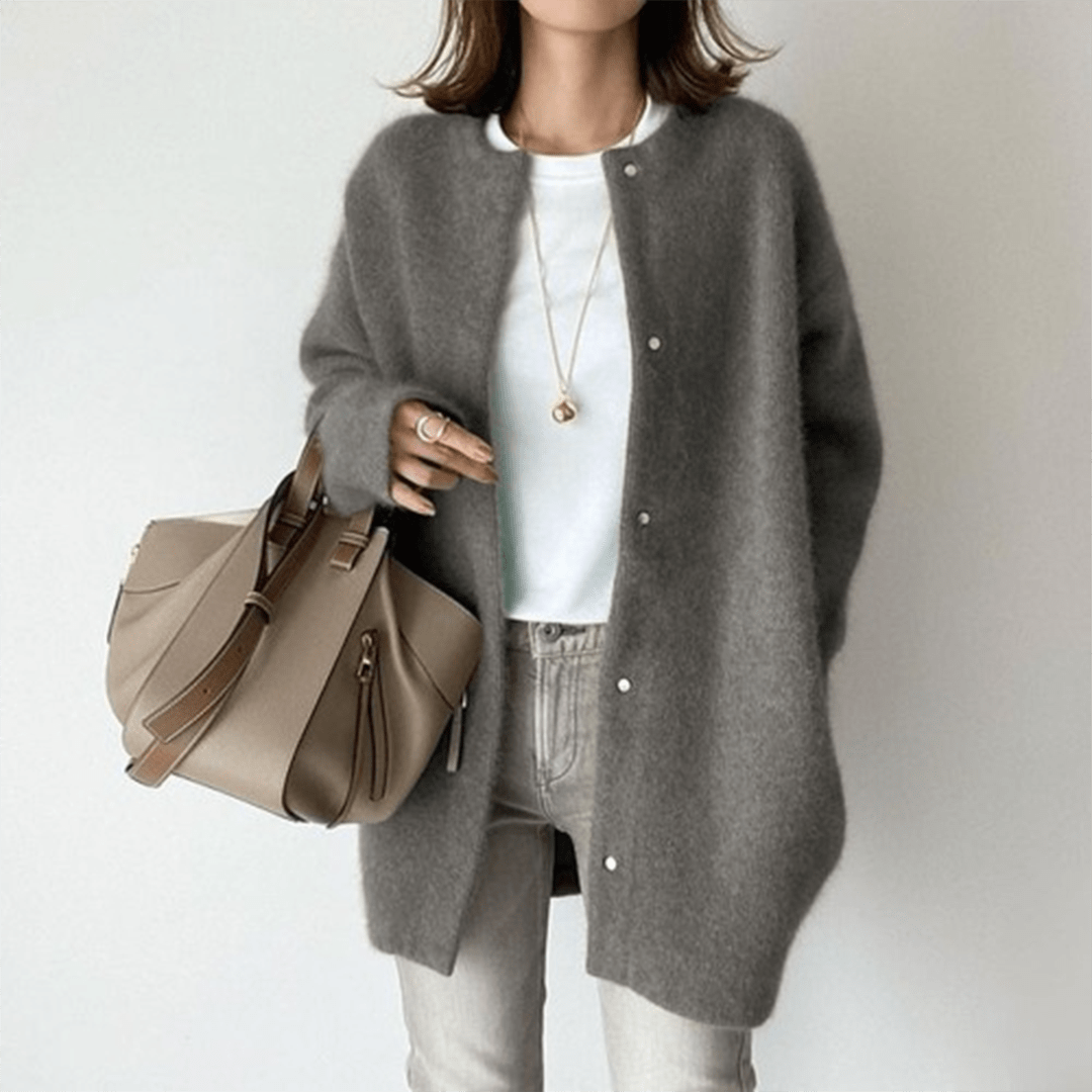 Cardigan femmes confort quotidien, boutons, manches longues, style décontracté-chic automne-hiver. Col rond.