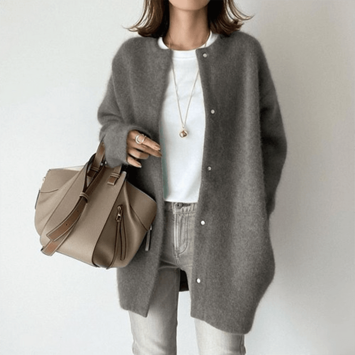Cardigan femmes confort quotidien, boutons, manches longues, style décontracté-chic automne-hiver. Col rond.