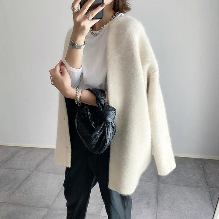Cardigan élégant et confortable à boutons pour femmes, manches longues, col rond, mode automne-hiver polyvalente.