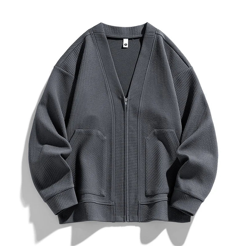 Cardigan homme zippé, look décontracté chic, avec poches, idéal pour un confort optimal en hiver.