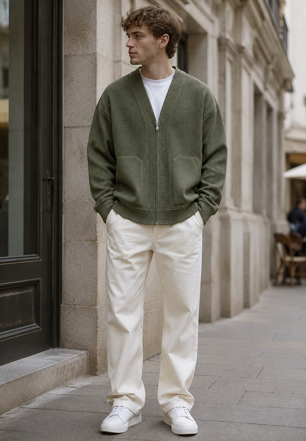 Pull cardigan pour homme, confortable et doux, avec fermeture éclair et texture raffinée.